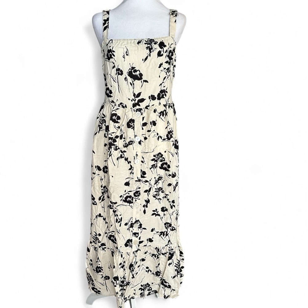 NAOO Black Floral Maxi Dress LARGE cotton, Rayon, Linen. NWT